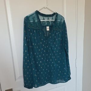 Bila Teal Sheer Chiffon Blouse With Lace